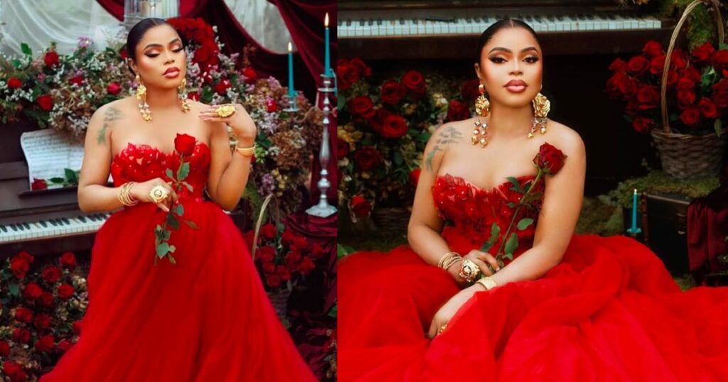 Bobrisky Sets Social Media Ablaze with Stunning Rose-Themed Valentine’s Day Photoshoot