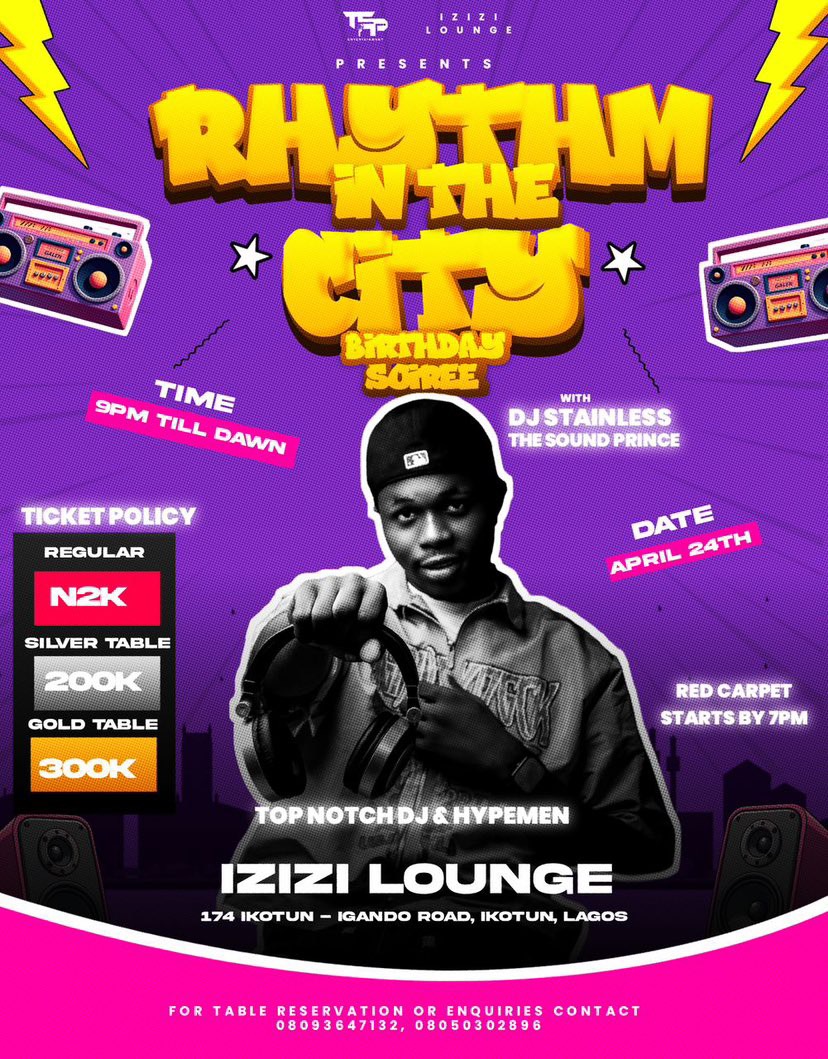 DJ STAINLESS' BIRTHDAY BASH: RHYTHM IN THE CITY TAKES OVER IZIZI LOUNGE, 24TH APRIL 2025