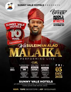 SUNNY VALE HOTELS 10YEARS ANNIVERSARY SCHEDULE 5TH DECEMBER 2025