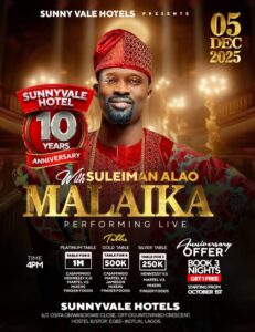 SUNNY VALE HOTELS 10YEARS ANNIVERSARY SCHEDULE 5TH DECEMBER 2025